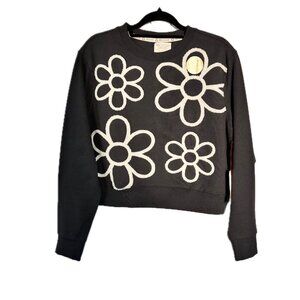 Premium Recycled Threads Womens Charcoal White Daisies Crew Neck Sweatshirt Sz S